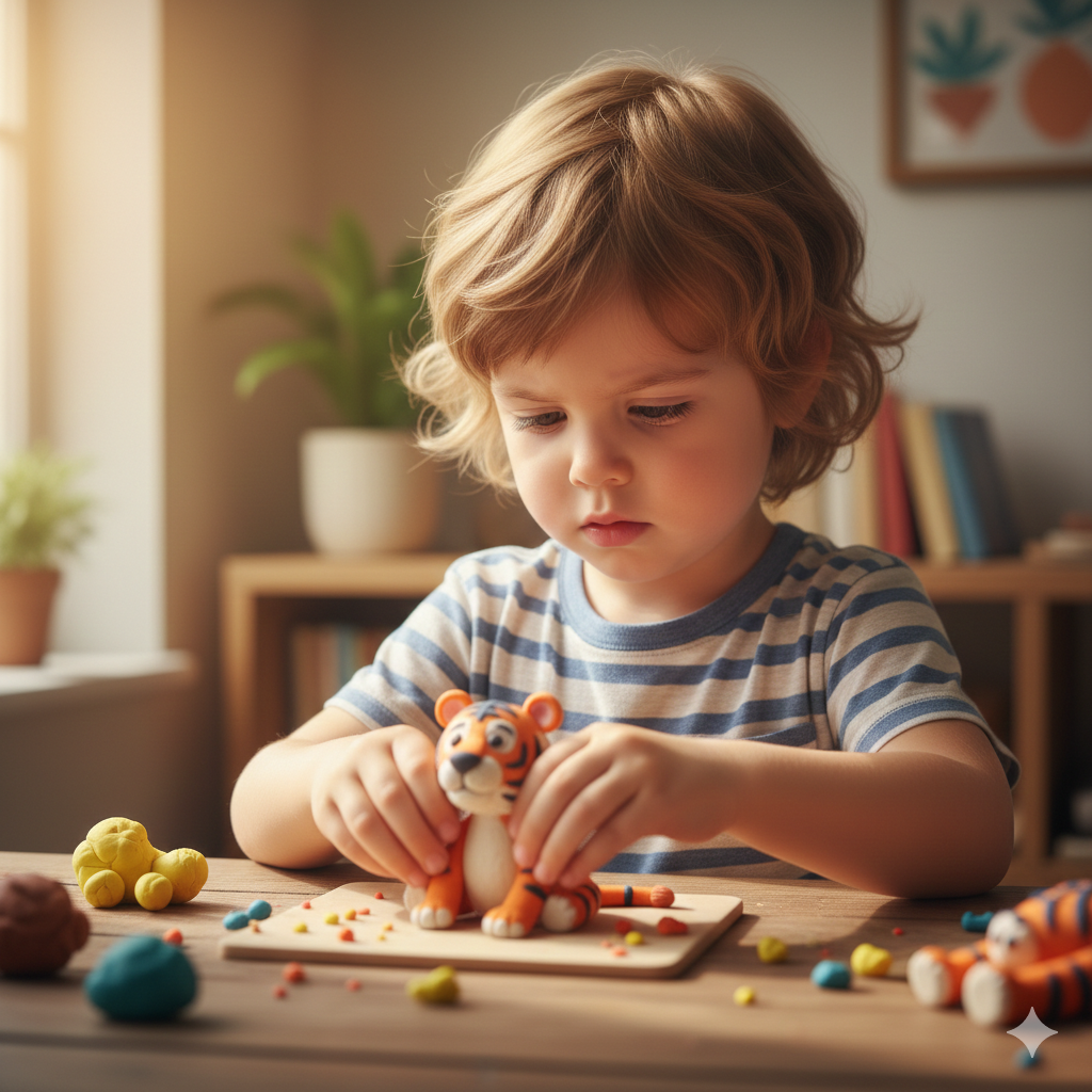 Niño creando plastilina